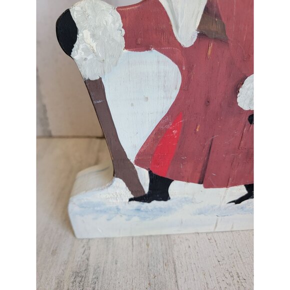 Wooden Santa Claus walking stick vintage home decor toy teddy bear - Picture 2 of 9